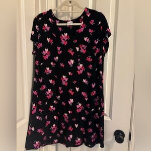 Heart Print Nightgown - Black and Pink